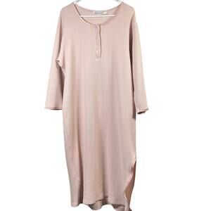 Victoria Secret Nightgown Women's Size Large XL Gown Waffle Knit Pink Long Slit